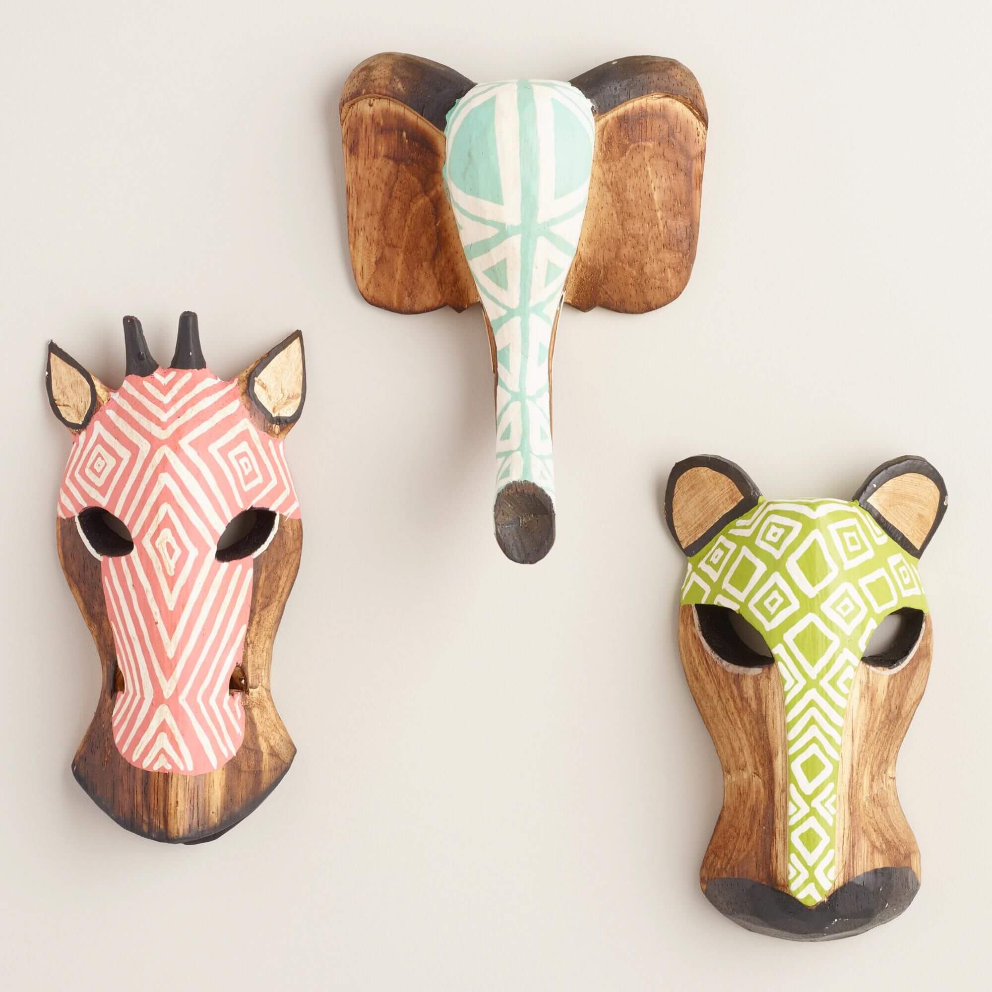 Carved wooden animal masks