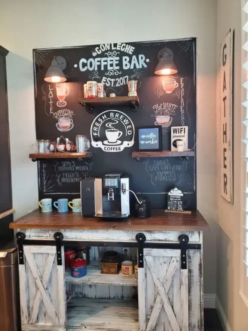 Reclaimed Wood shelves for Coffee bar in Farmhouse