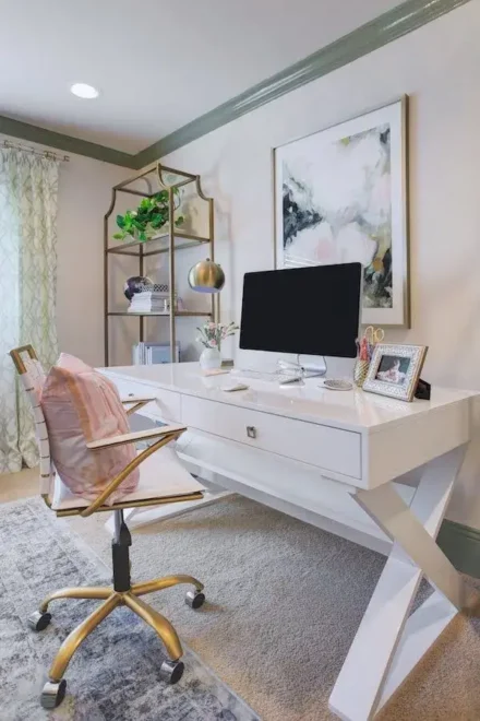 Small Statement Chair home office with Designer Table and Storage