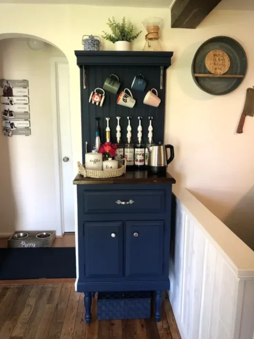 dual tone Blue and white Coffee Bar with Natural elements