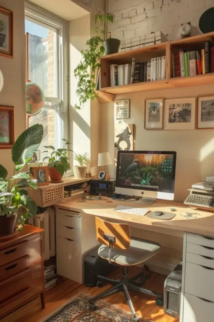 Nature Intregated home office with Neat Alcove organization