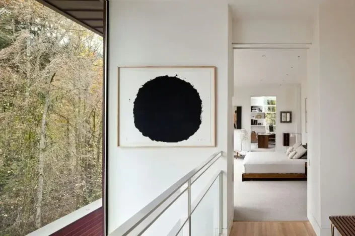 Minimalistic White Bedroom Staircase Area from Twilight Cullen House interior