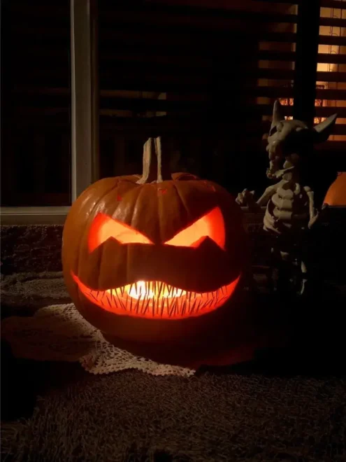 Scary Jack o lantern Face carved with Thoothpick